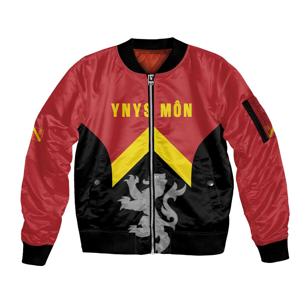 Personalised Anglesey Wales Sleeve Zip Bomber Jacket Ynys Mon Welsh Lion Flag Design - Wonder Print Shop