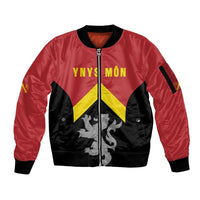 Personalised Anglesey Wales Sleeve Zip Bomber Jacket Ynys Mon Welsh Lion Flag Design - Wonder Print Shop
