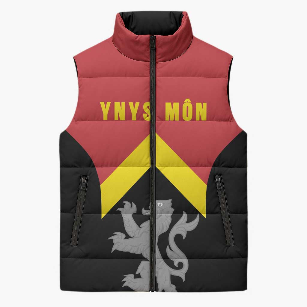 Personalised Anglesey Wales Sleeveless Puffer Jacket Ynys Mon Welsh Lion Flag Design - Wonder Print Shop