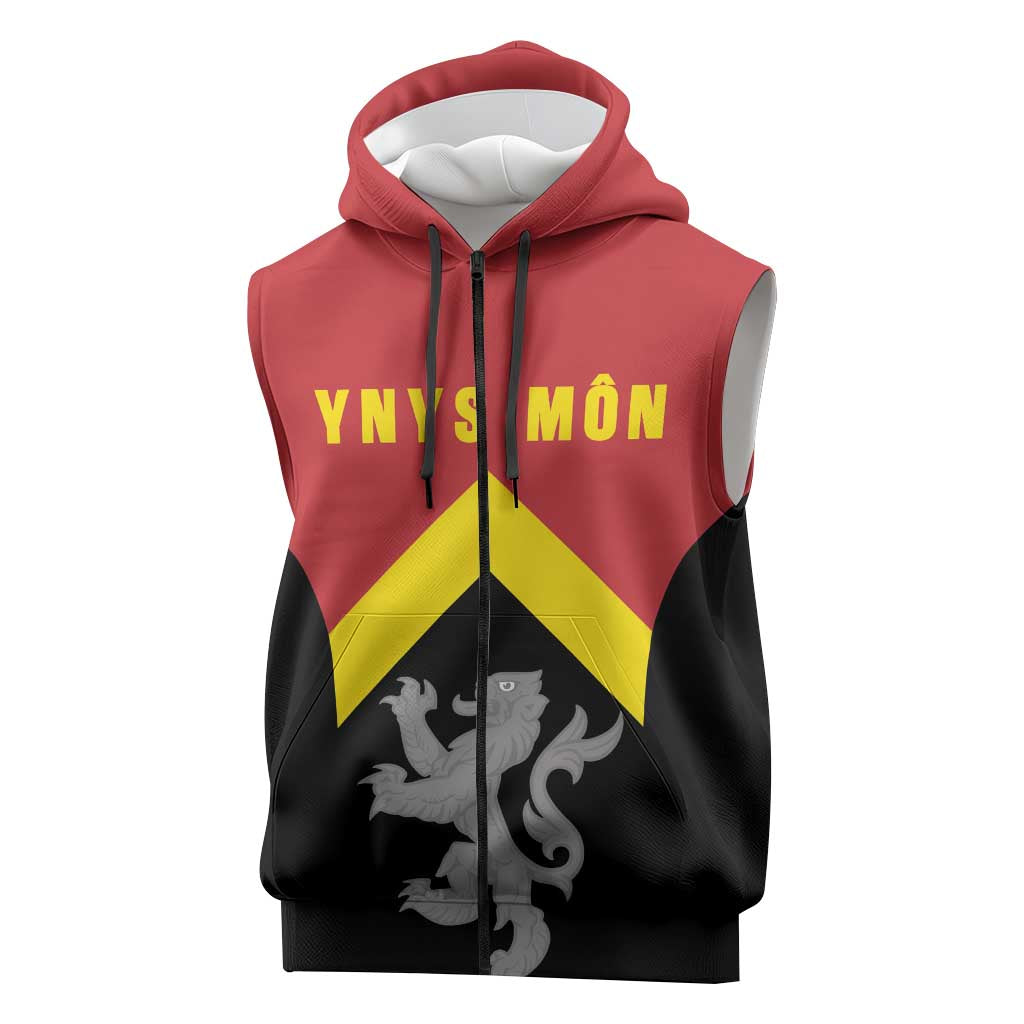 Personalised Anglesey Wales Sleeveless Zip Hoodie Ynys Mon Welsh Lion Flag Design - Wonder Print Shop
