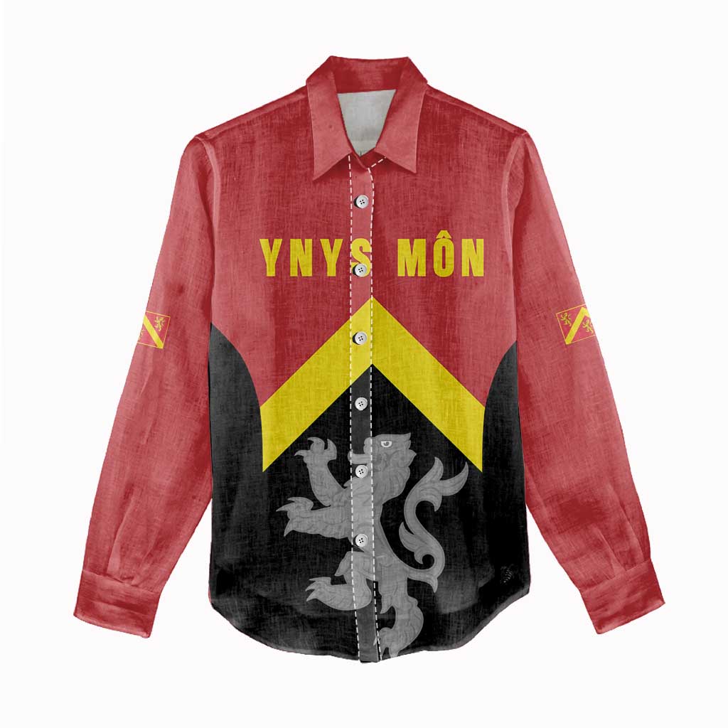 Personalised Anglesey Wales Women Casual Shirt Ynys Mon Welsh Lion Flag Design - Wonder Print Shop