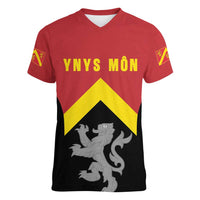 Personalised Anglesey Wales Women V-Neck T-Shirt Ynys Mon Welsh Lion Flag Design - Wonder Print Shop