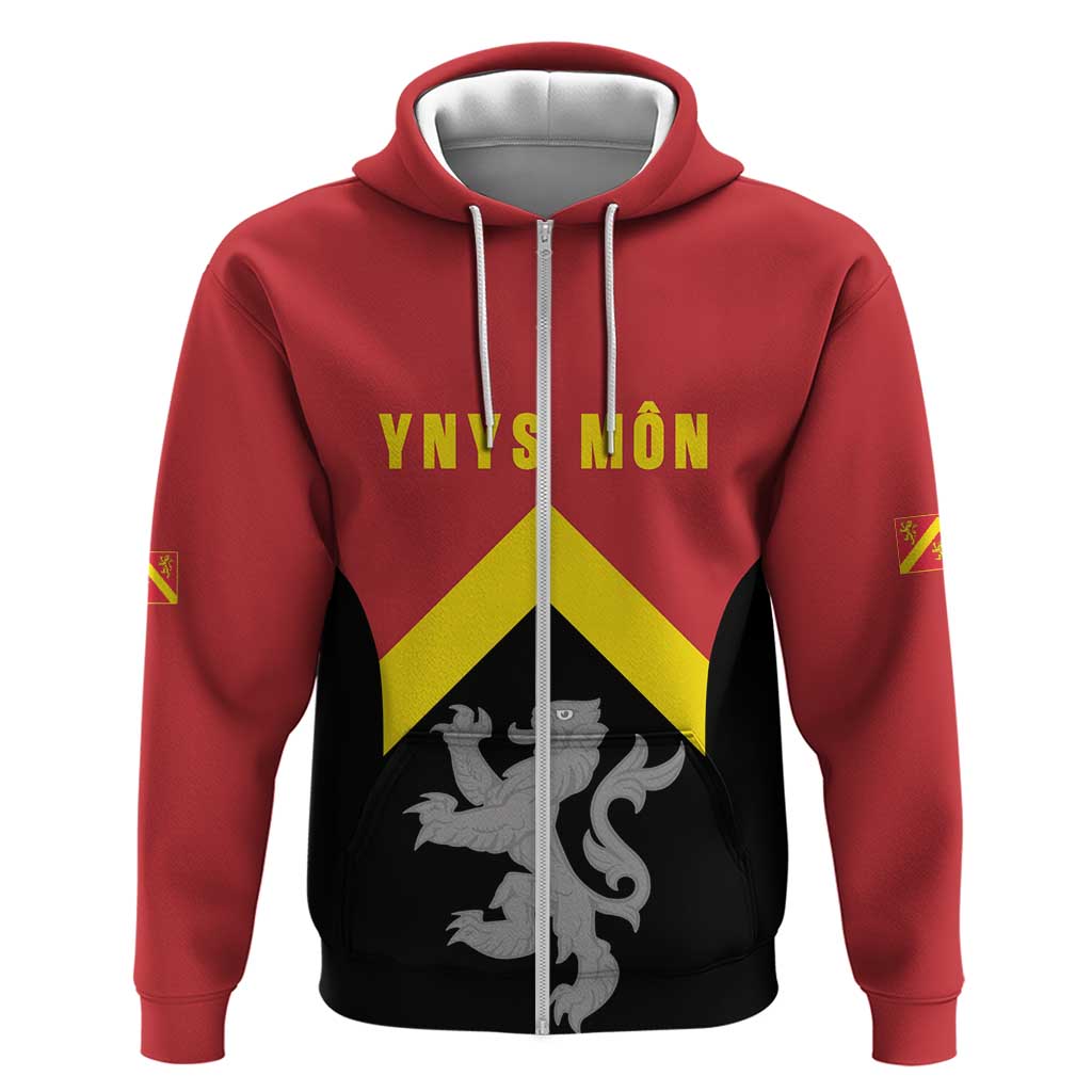 Personalised Anglesey Wales Zip Hoodie Ynys Mon Welsh Lion Flag Design - Wonder Print Shop