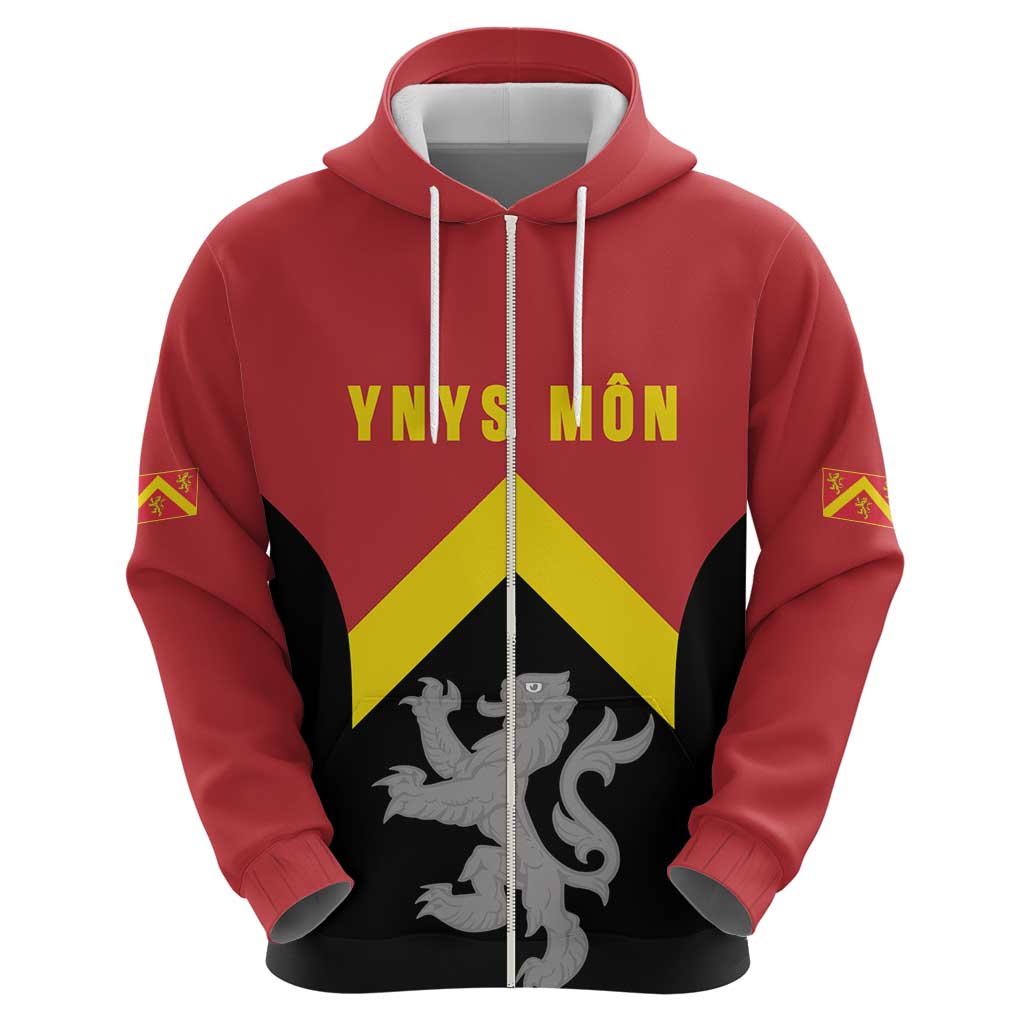 Personalised Anglesey Wales Zip Hoodie Ynys Mon Welsh Lion Flag Design - Wonder Print Shop
