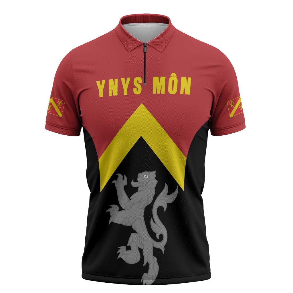 Personalised Anglesey Wales Zipper Polo Shirt Ynys Mon Welsh Lion Flag Design - Wonder Print Shop