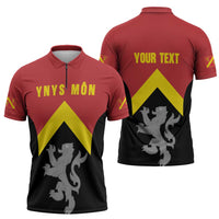 Personalised Anglesey Wales Zipper Polo Shirt Ynys Mon Welsh Lion Flag Design - Wonder Print Shop