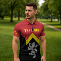 Personalised Anglesey Wales Zipper Polo Shirt Ynys Mon Welsh Lion Flag Design - Wonder Print Shop