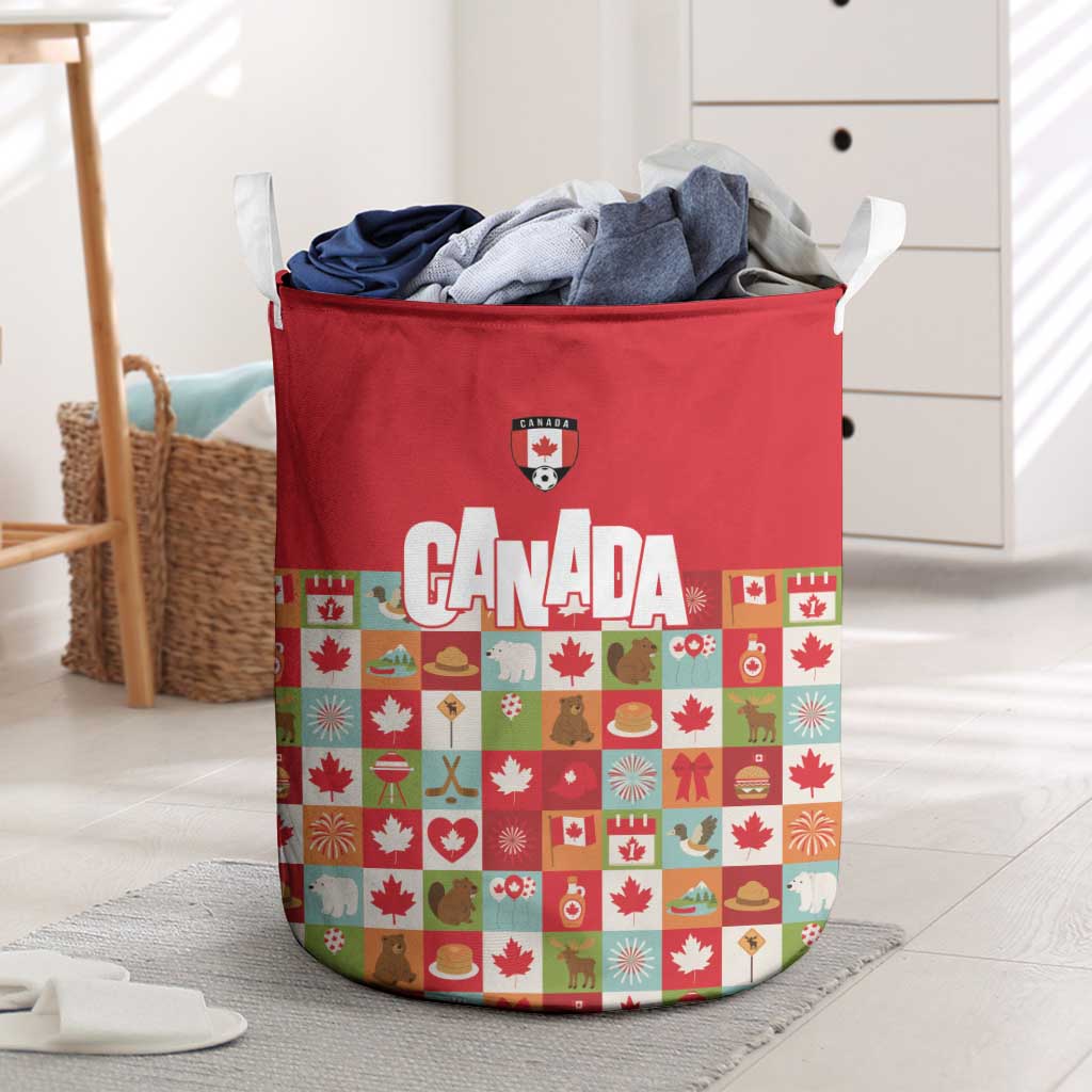 Canada Football Laundry Basket Patchwork Icons and Maple Leaf Pattern - Wonder Print Shop