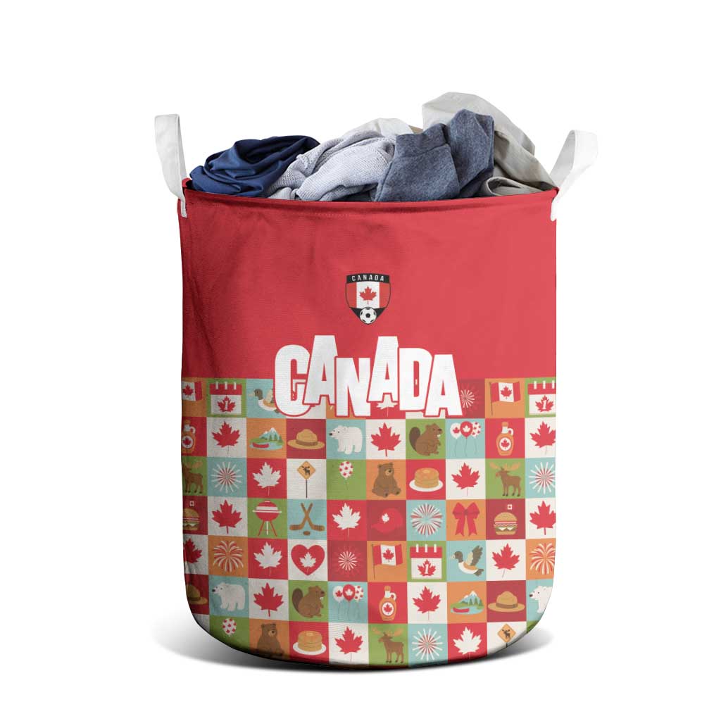 Canada Football Laundry Basket Patchwork Icons and Maple Leaf Pattern - Wonder Print Shop