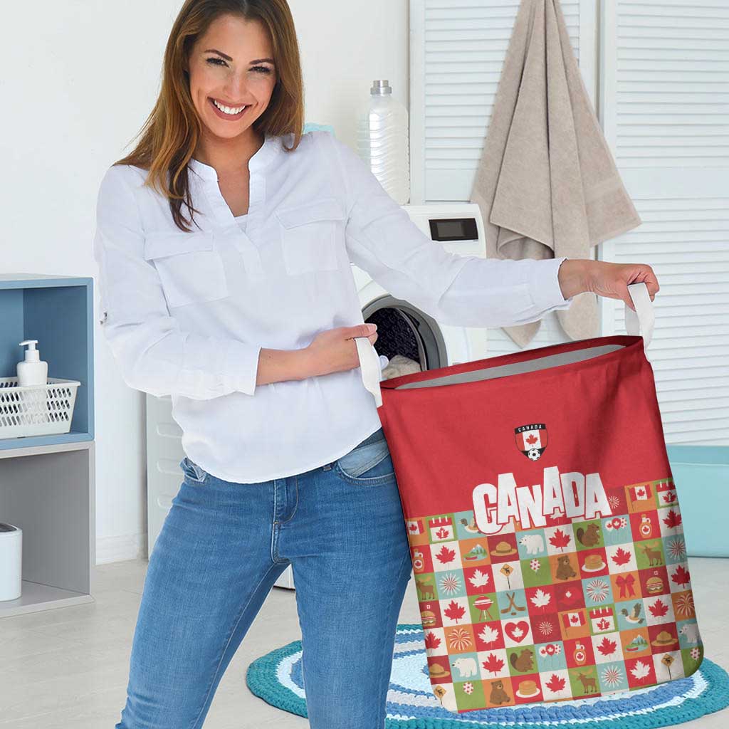 Canada Football Laundry Basket Patchwork Icons and Maple Leaf Pattern - Wonder Print Shop