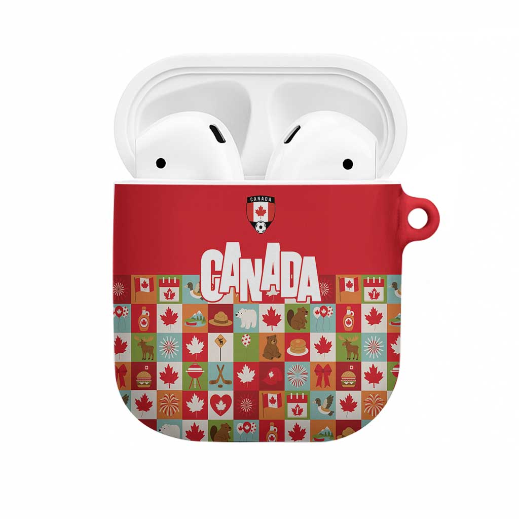 Canada Football AirPods Case Patchwork Icons and Maple Leaf Pattern - Wonder Print Shop