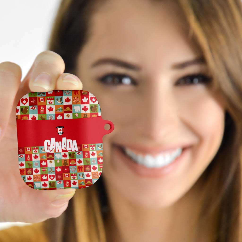 Canada Football AirPods Case Patchwork Icons and Maple Leaf Pattern - Wonder Print Shop