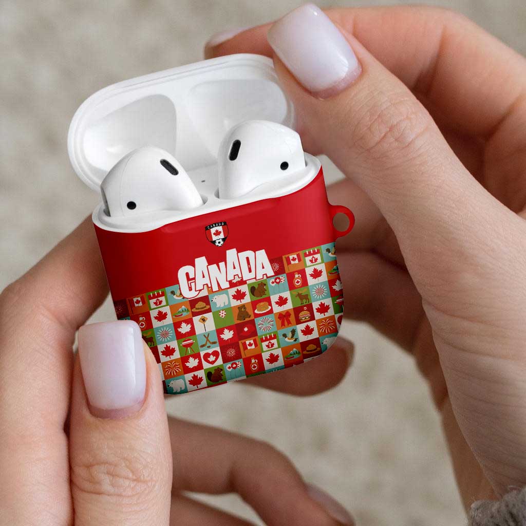 Canada Football AirPods Case Patchwork Icons and Maple Leaf Pattern - Wonder Print Shop