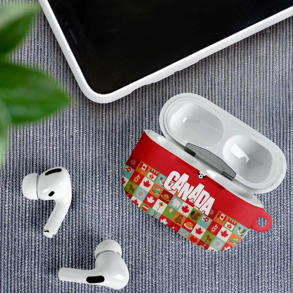 Canada Football AirPods Case Patchwork Icons and Maple Leaf Pattern - Wonder Print Shop
