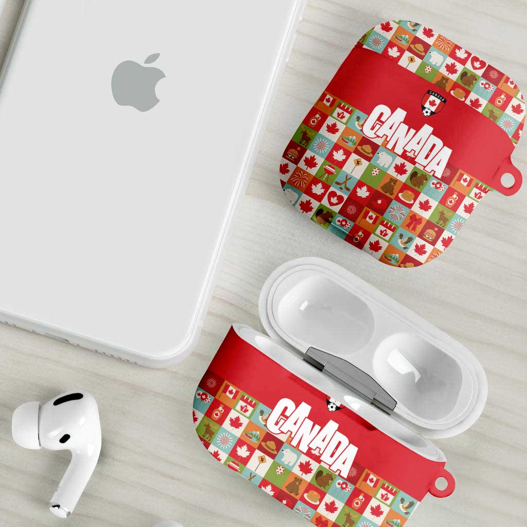 Canada Football AirPods Case Patchwork Icons and Maple Leaf Pattern - Wonder Print Shop