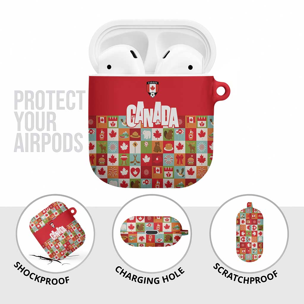 Canada Football AirPods Case Patchwork Icons and Maple Leaf Pattern - Wonder Print Shop