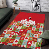 Canada Football Area Rug Patchwork Icons and Maple Leaf Pattern - Wonder Print Shop
