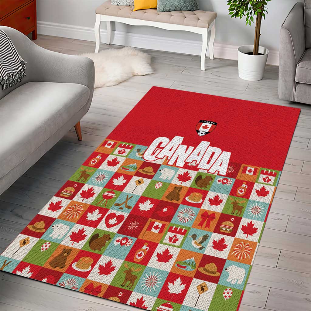 Canada Football Area Rug Patchwork Icons and Maple Leaf Pattern - Wonder Print Shop