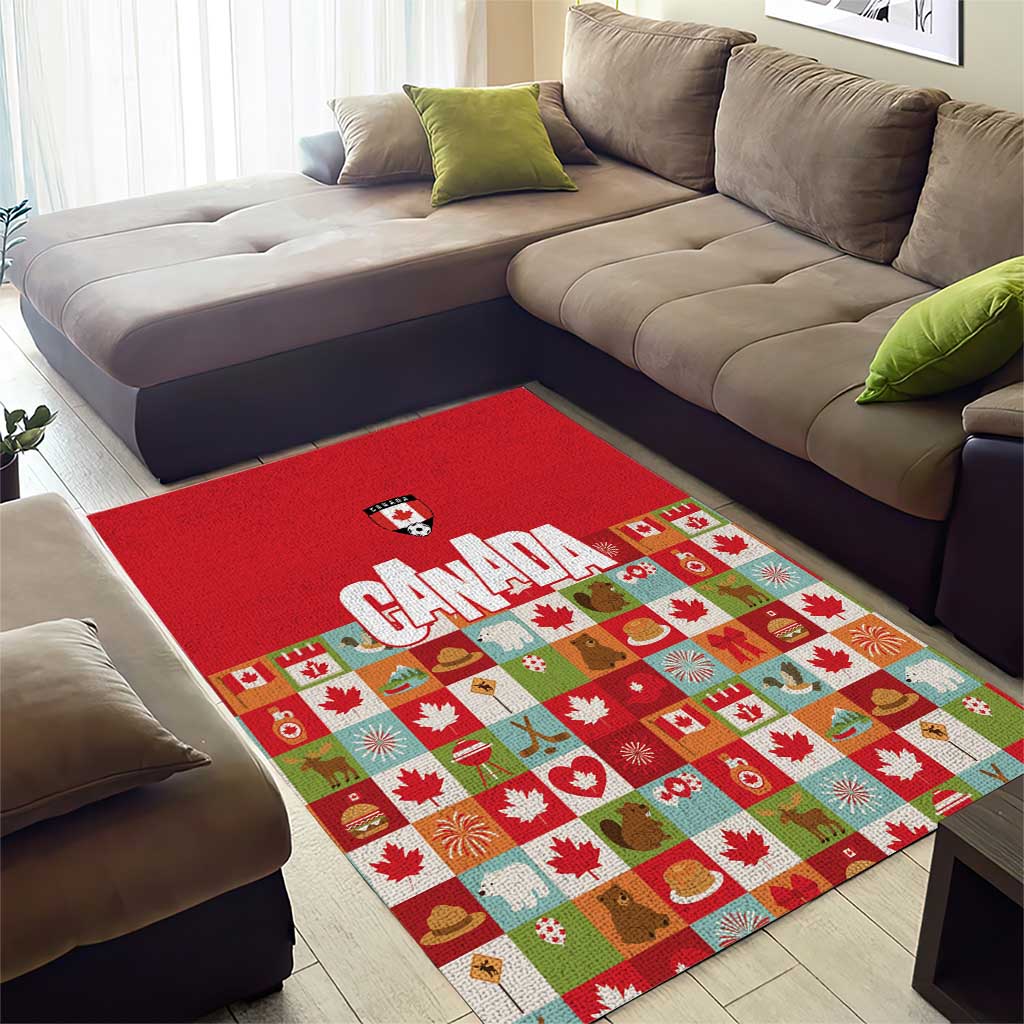 Canada Football Area Rug Patchwork Icons and Maple Leaf Pattern - Wonder Print Shop
