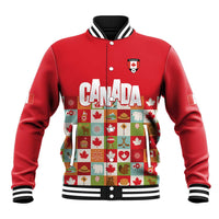 Canada Football Baseball Jacket Patchwork Icons and Maple Leaf Pattern - Wonder Print Shop