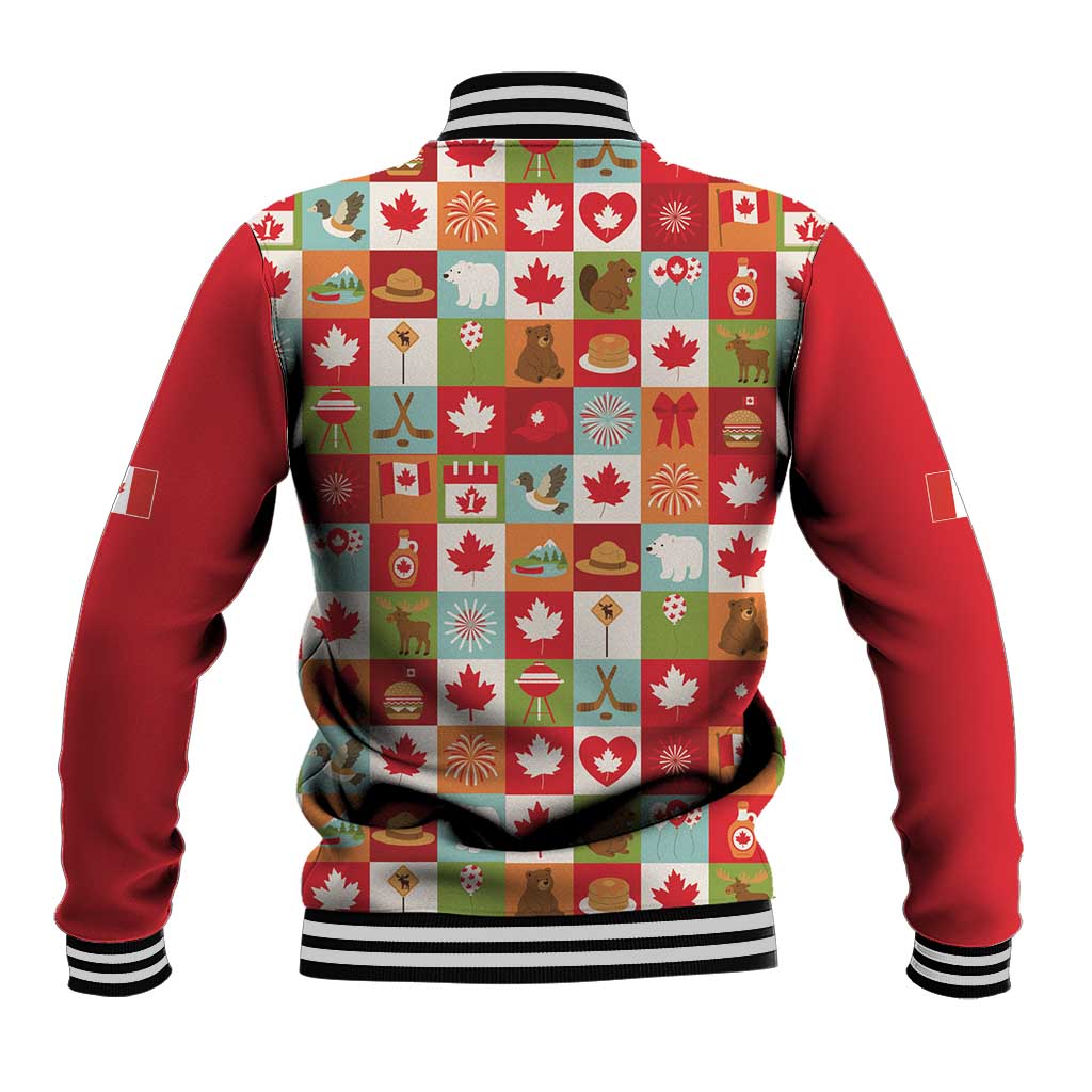 Canada Football Baseball Jacket Patchwork Icons and Maple Leaf Pattern - Wonder Print Shop