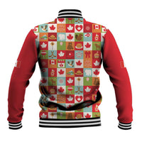 Canada Football Baseball Jacket Patchwork Icons and Maple Leaf Pattern - Wonder Print Shop