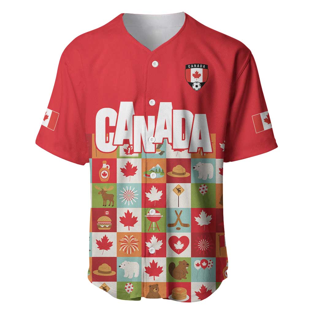 Canada Football Baseball Jersey Patchwork Icons and Maple Leaf Pattern - Wonder Print Shop