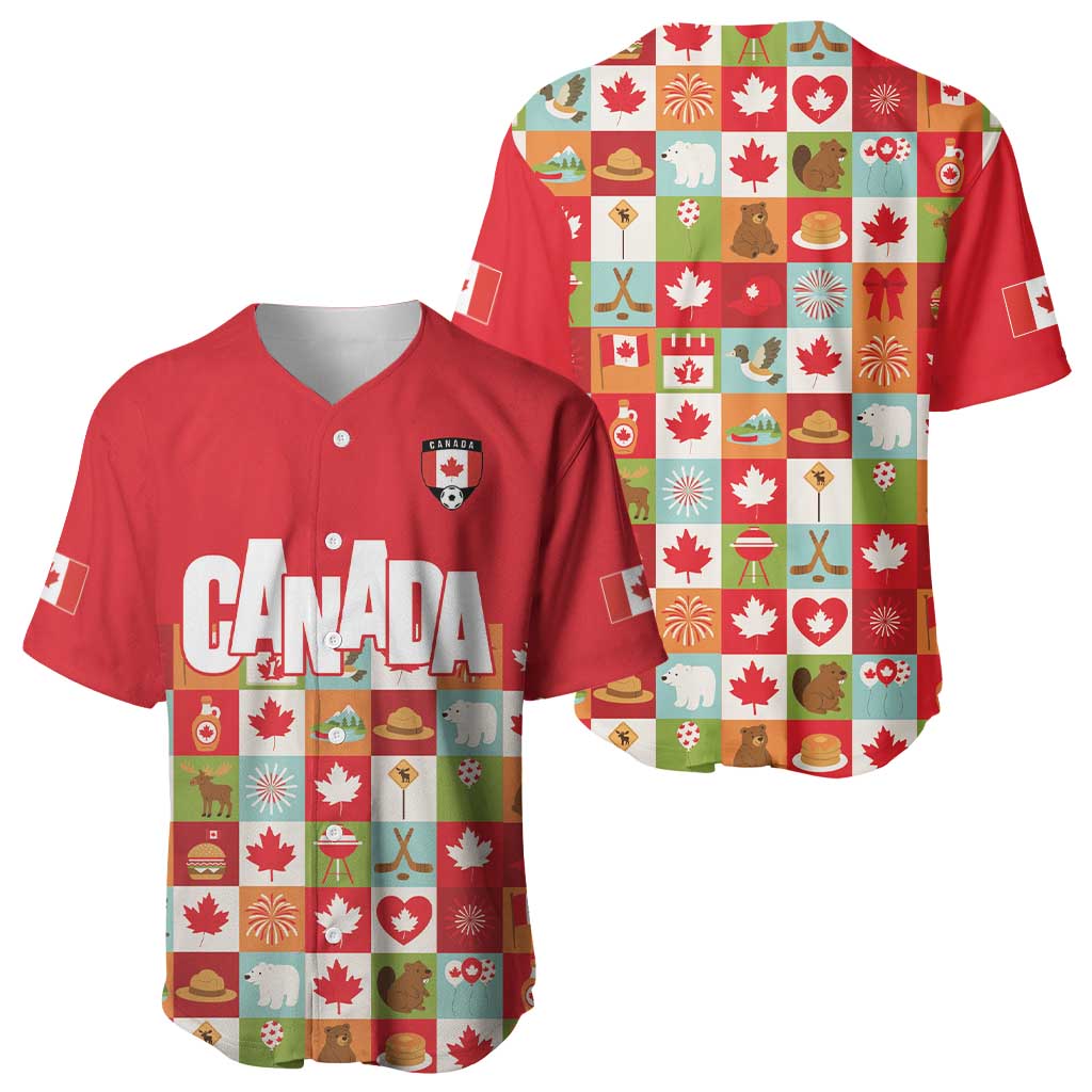 Canada Football Baseball Jersey Patchwork Icons and Maple Leaf Pattern - Wonder Print Shop