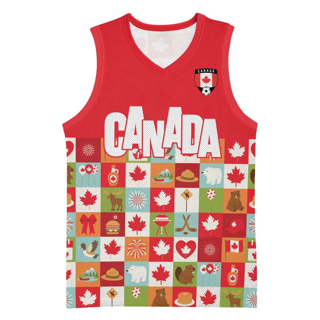 Canada Football Basketball Jersey Patchwork Icons and Maple Leaf Pattern - Wonder Print Shop