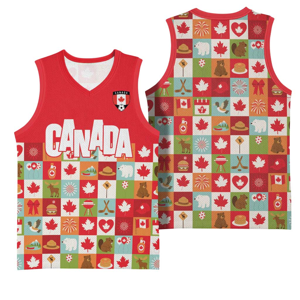 Canada Football Basketball Jersey Patchwork Icons and Maple Leaf Pattern - Wonder Print Shop