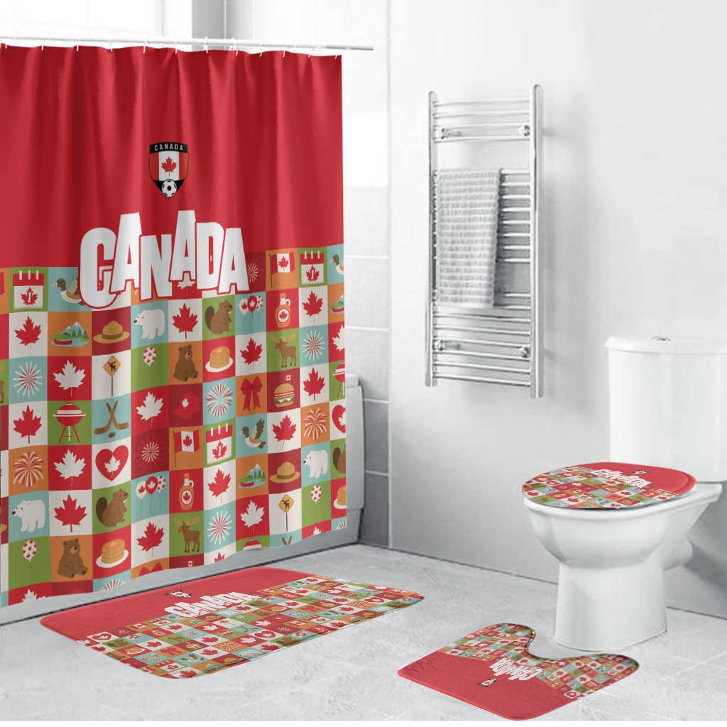 Canada Football Bathroom Set Patchwork Icons and Maple Leaf Pattern - Wonder Print Shop