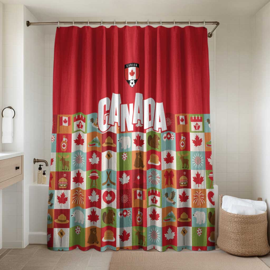 Canada Football Bathroom Set Patchwork Icons and Maple Leaf Pattern - Wonder Print Shop