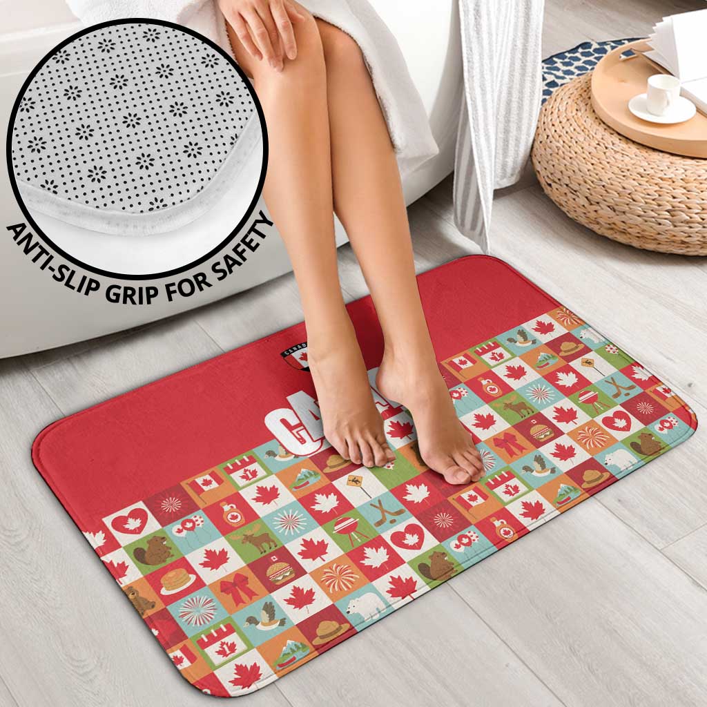 Canada Football Bathroom Set Patchwork Icons and Maple Leaf Pattern - Wonder Print Shop