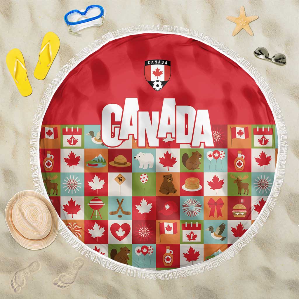Canada Football Beach Blanket Patchwork Icons and Maple Leaf Pattern - Wonder Print Shop