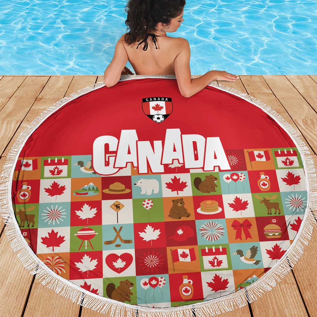 Canada Football Beach Blanket Patchwork Icons and Maple Leaf Pattern - Wonder Print Shop