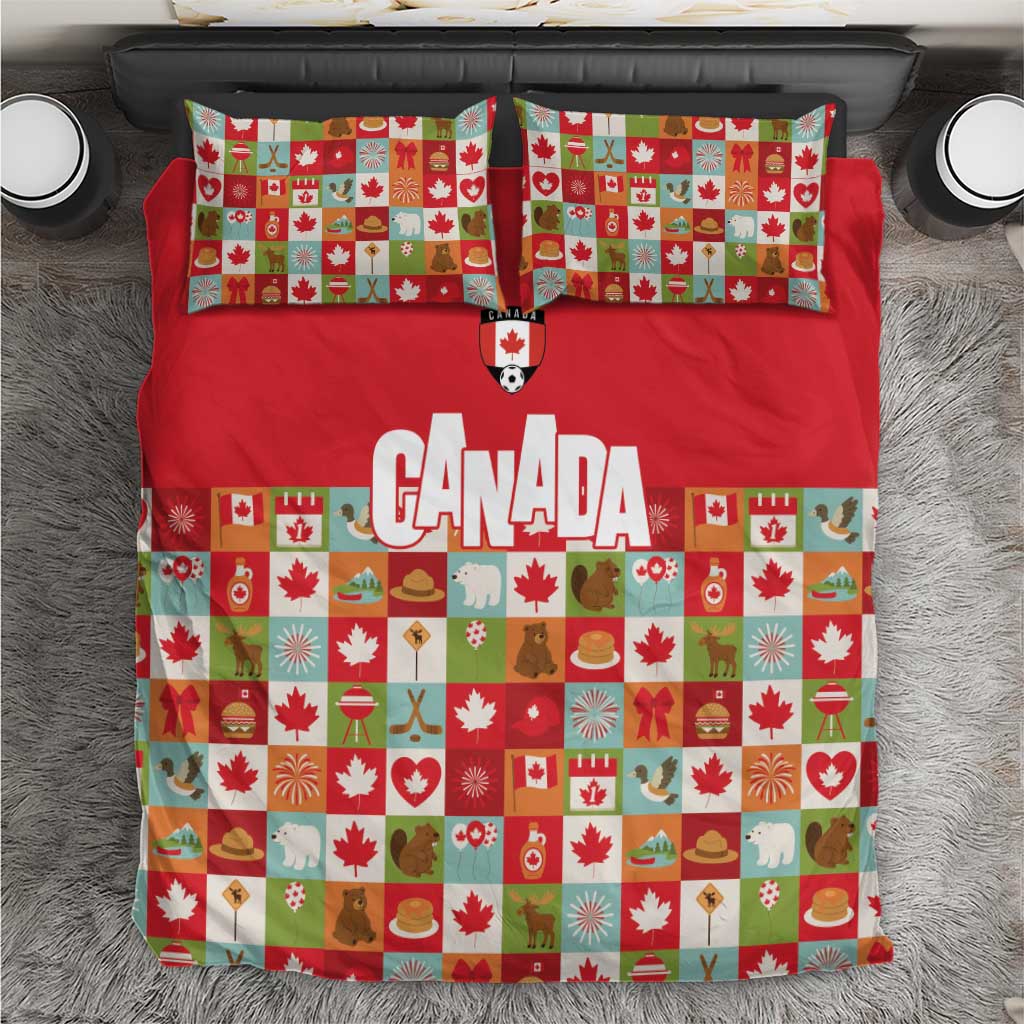 Canada Football Bedding Set Patchwork Icons and Maple Leaf Pattern - Wonder Print Shop