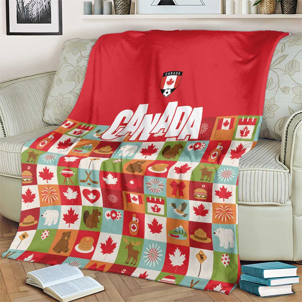 Canada Football Blanket Patchwork Icons and Maple Leaf Pattern - Wonder Print Shop