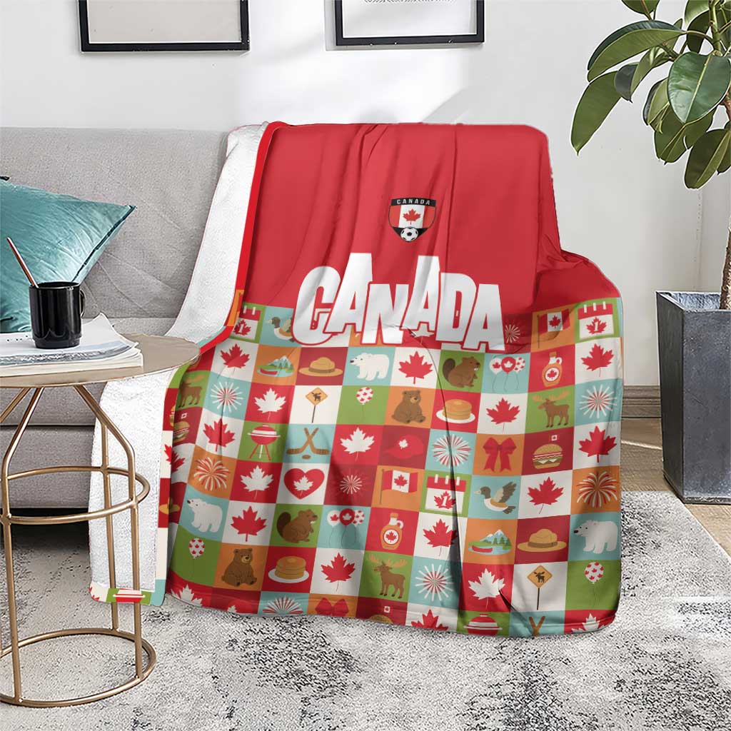 Canada Football Blanket Patchwork Icons and Maple Leaf Pattern - Wonder Print Shop