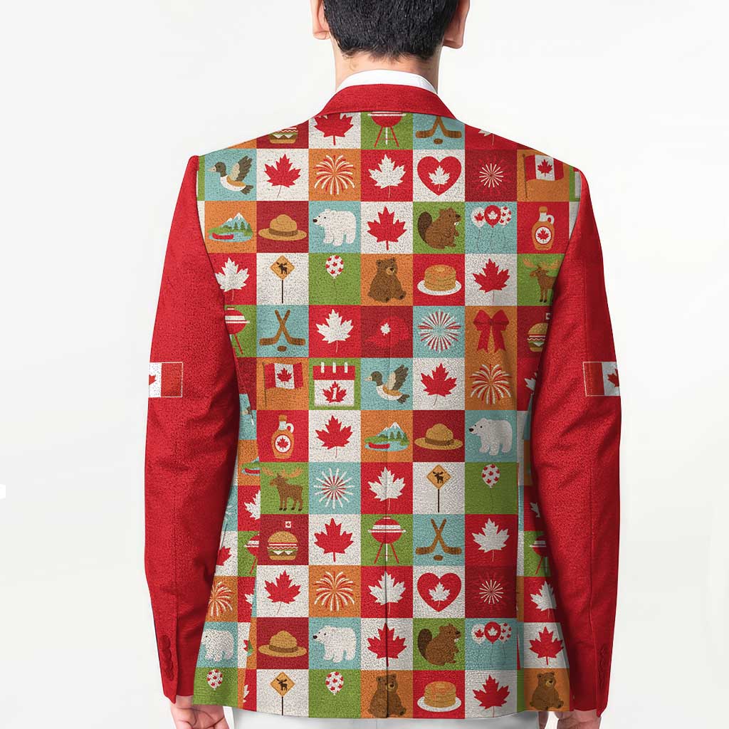 Canada Football Blazer Patchwork Icons and Maple Leaf Pattern - Wonder Print Shop