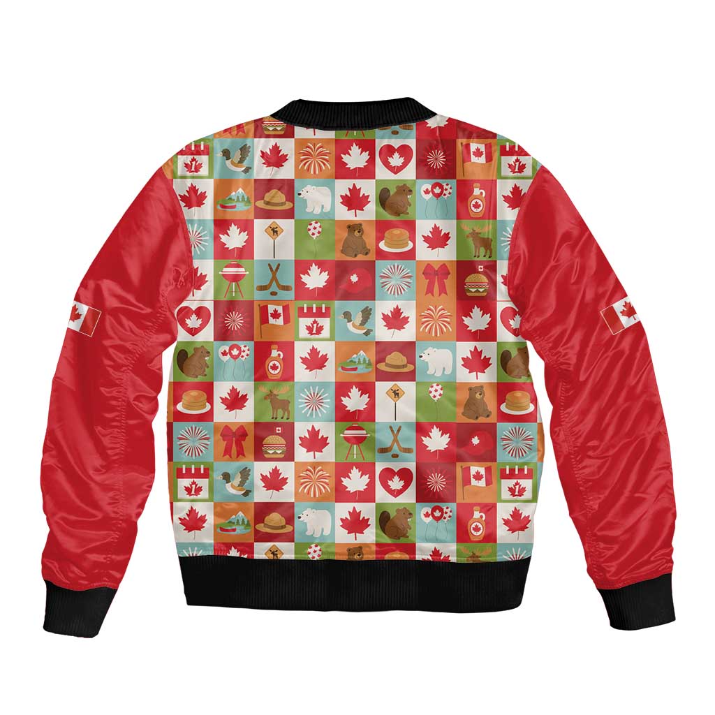 Canada Football Bomber Jacket Patchwork Icons and Maple Leaf Pattern - Wonder Print Shop