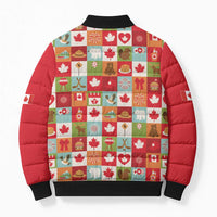 Canada Football Bomber Puffer Jacket Patchwork Icons and Maple Leaf Pattern - Wonder Print Shop