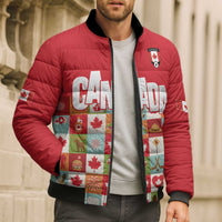 Canada Football Bomber Puffer Jacket Patchwork Icons and Maple Leaf Pattern - Wonder Print Shop
