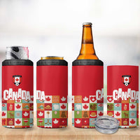 Canada Football 4 in 1 Can Cooler Tumbler Patchwork Icons and Maple Leaf Pattern - Wonder Print Shop