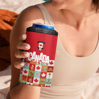 Canada Football 4 in 1 Can Cooler Tumbler Patchwork Icons and Maple Leaf Pattern - Wonder Print Shop