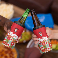 Canada Football 4 in 1 Can Cooler Tumbler Patchwork Icons and Maple Leaf Pattern - Wonder Print Shop