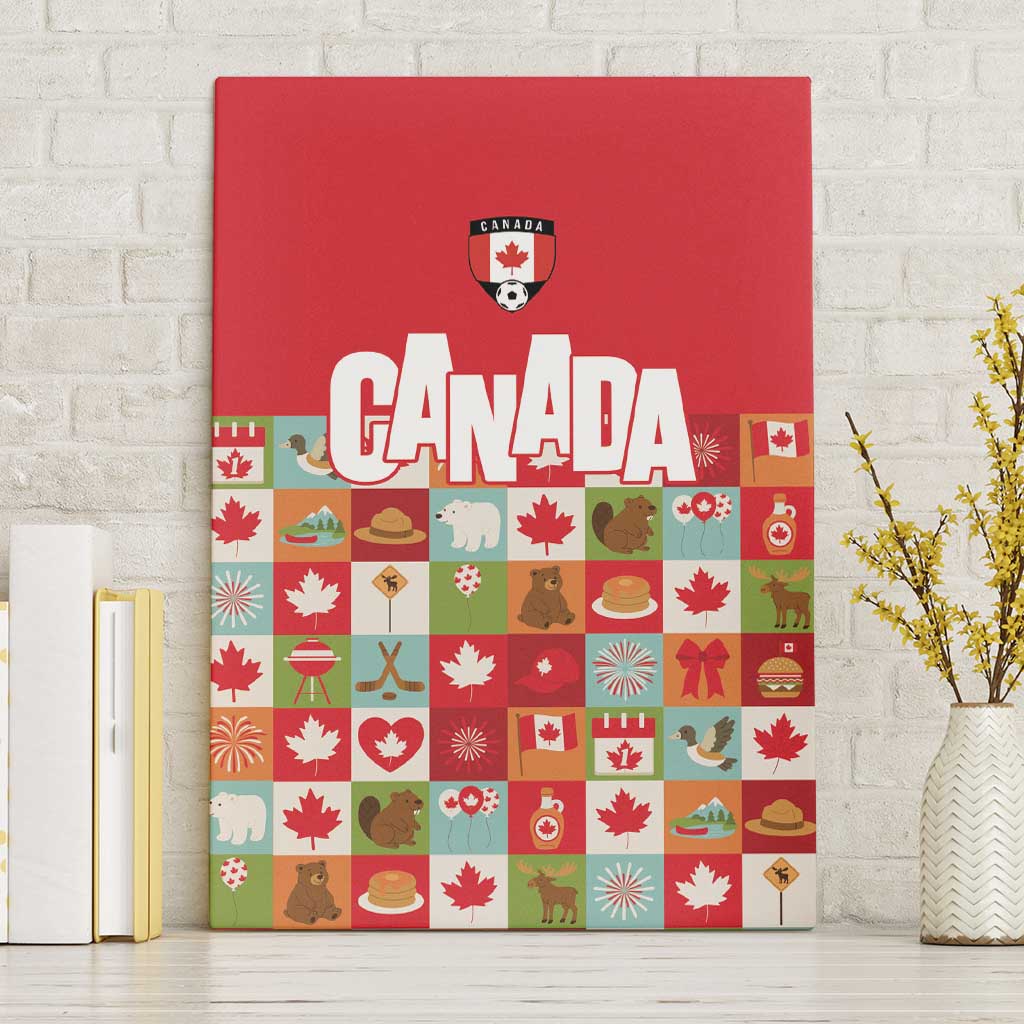Canada Football Canvas Wall Art Patchwork Icons and Maple Leaf Pattern - Wonder Print Shop
