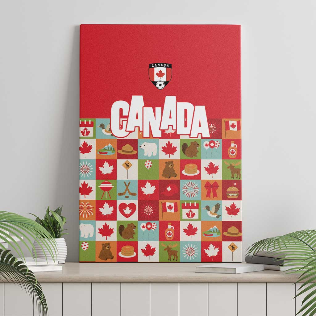 Canada Football Canvas Wall Art Patchwork Icons and Maple Leaf Pattern - Wonder Print Shop