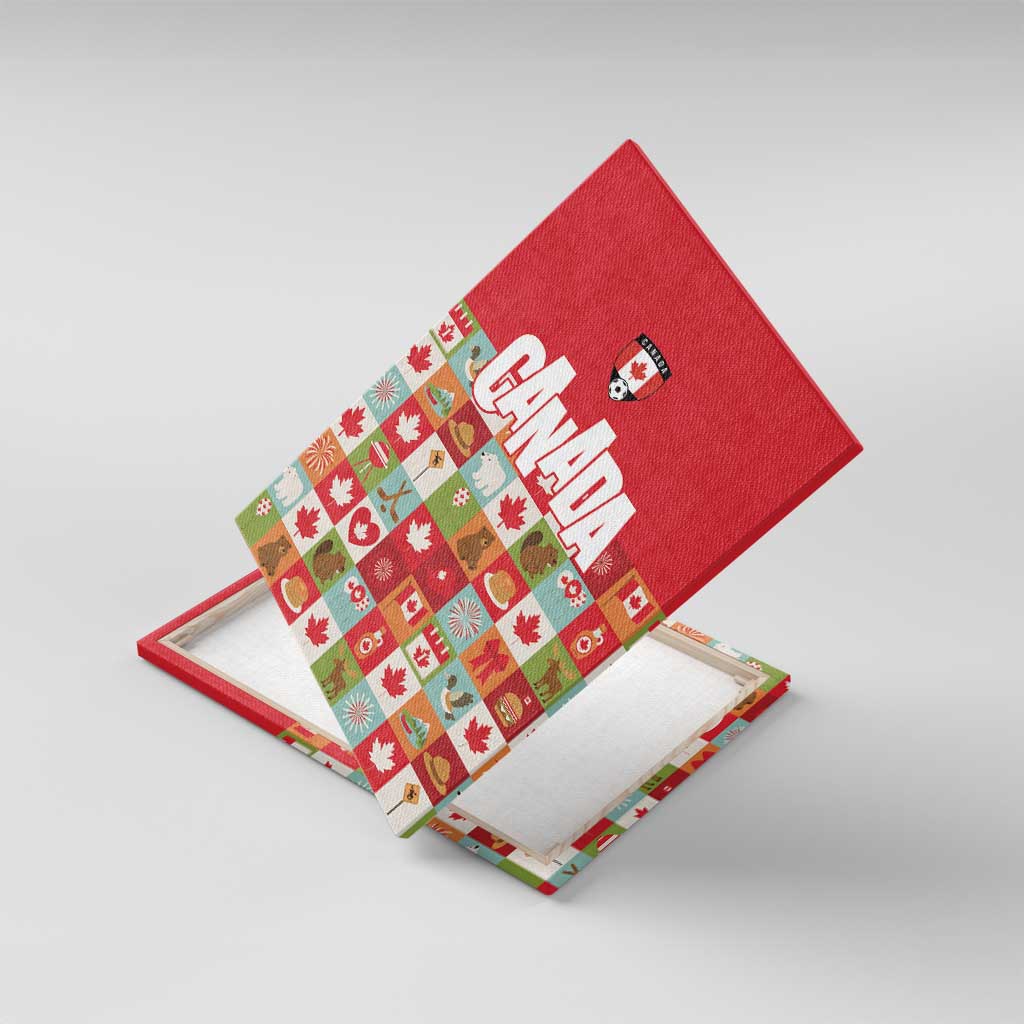 Canada Football Canvas Wall Art Patchwork Icons and Maple Leaf Pattern - Wonder Print Shop