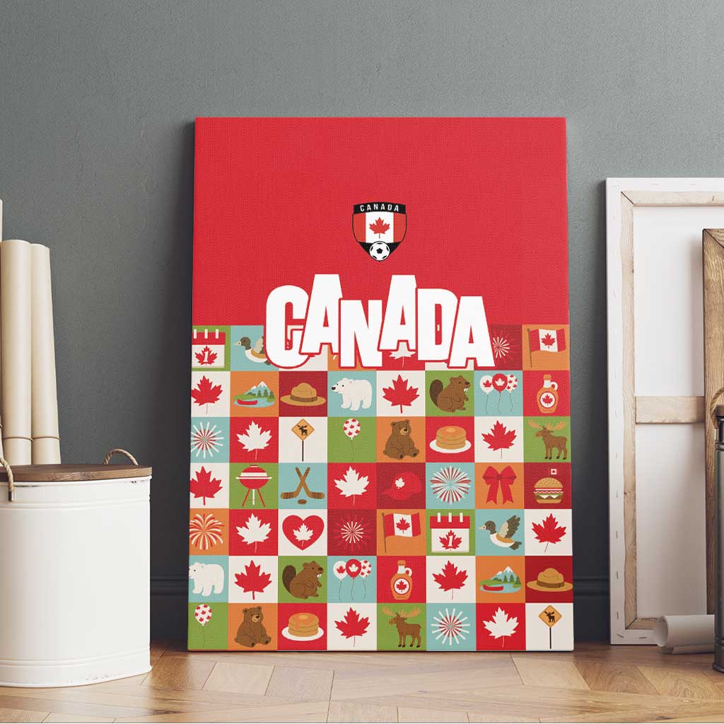 Canada Football Canvas Wall Art Patchwork Icons and Maple Leaf Pattern - Wonder Print Shop