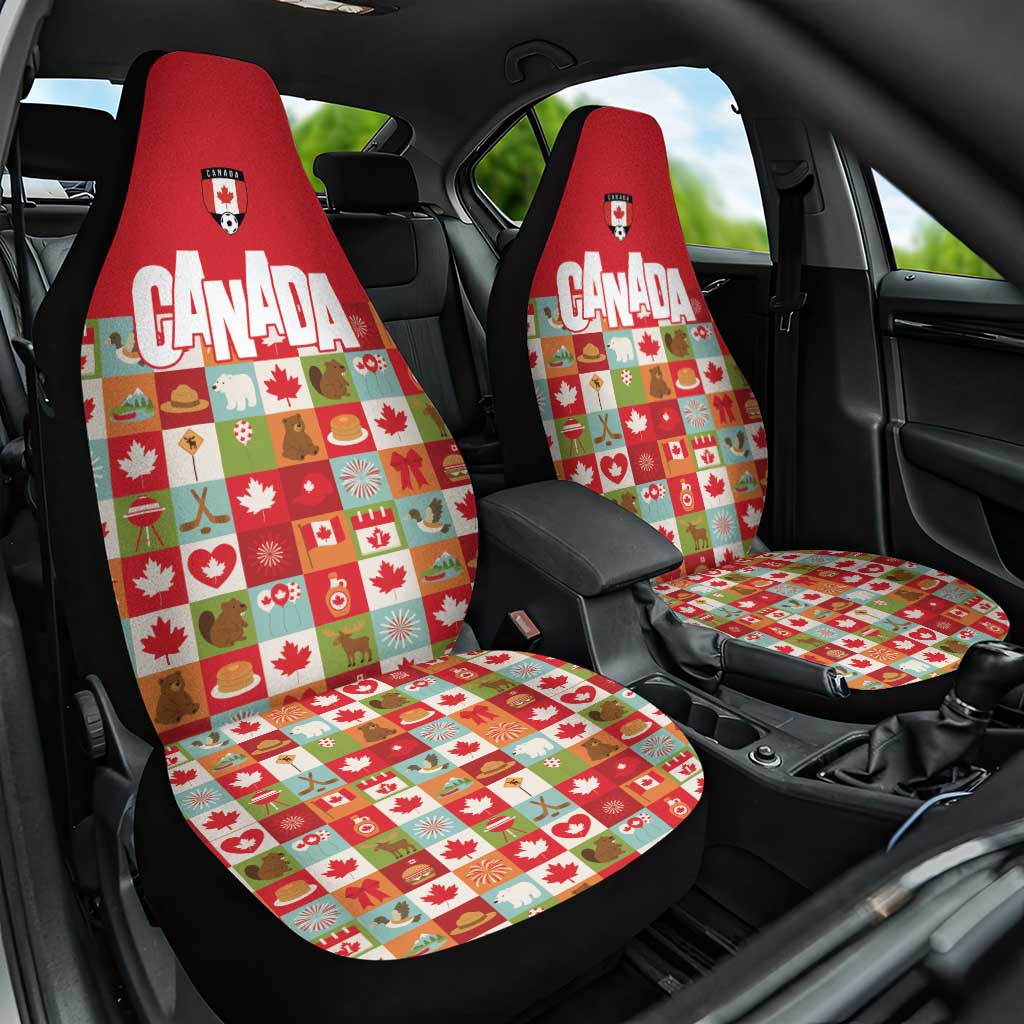 Canada Football Car Seat Cover Patchwork Icons and Maple Leaf Pattern - Wonder Print Shop